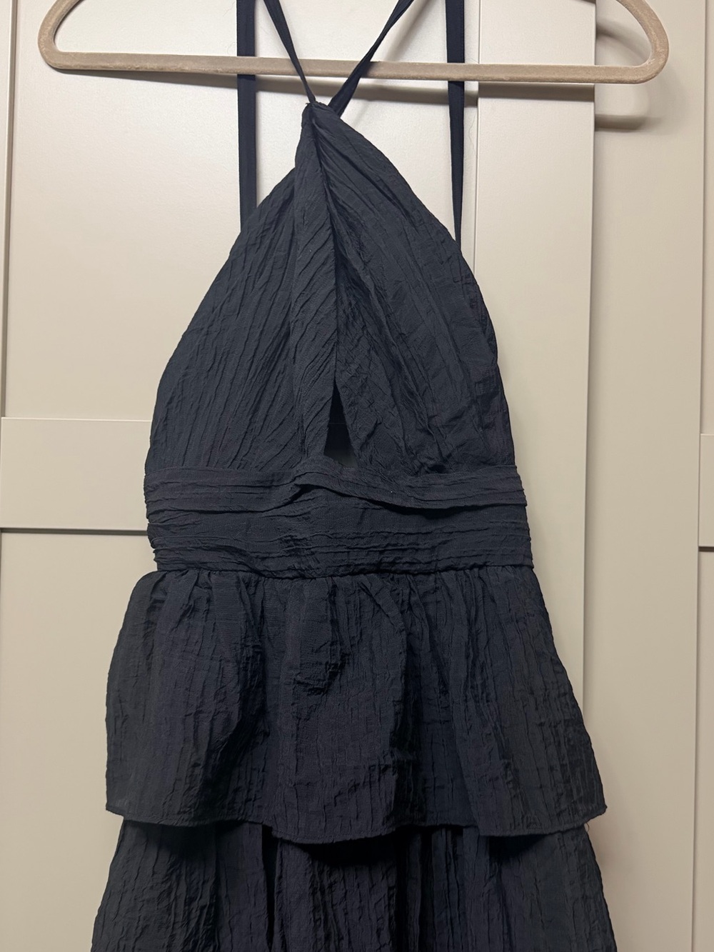 Olivaceous Black Textured Halter Maxi Dress MEDIUM